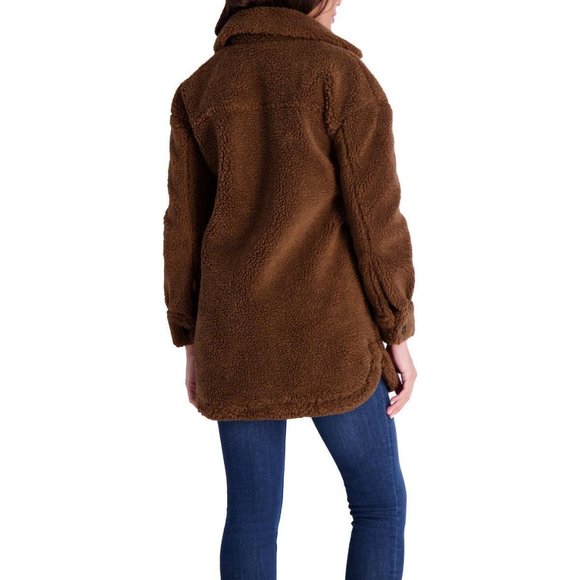 NWT Lucky Brand Women's Faux Fur Mid-Length Trucker Coat - M / Pecan - Picture 3 of 8